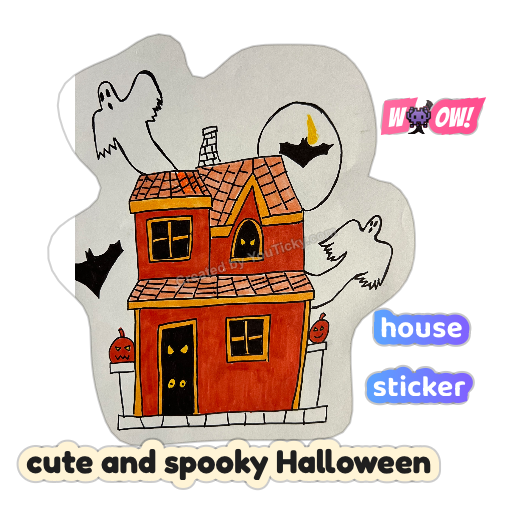 Cute and spooky Halloween house sticker drawing